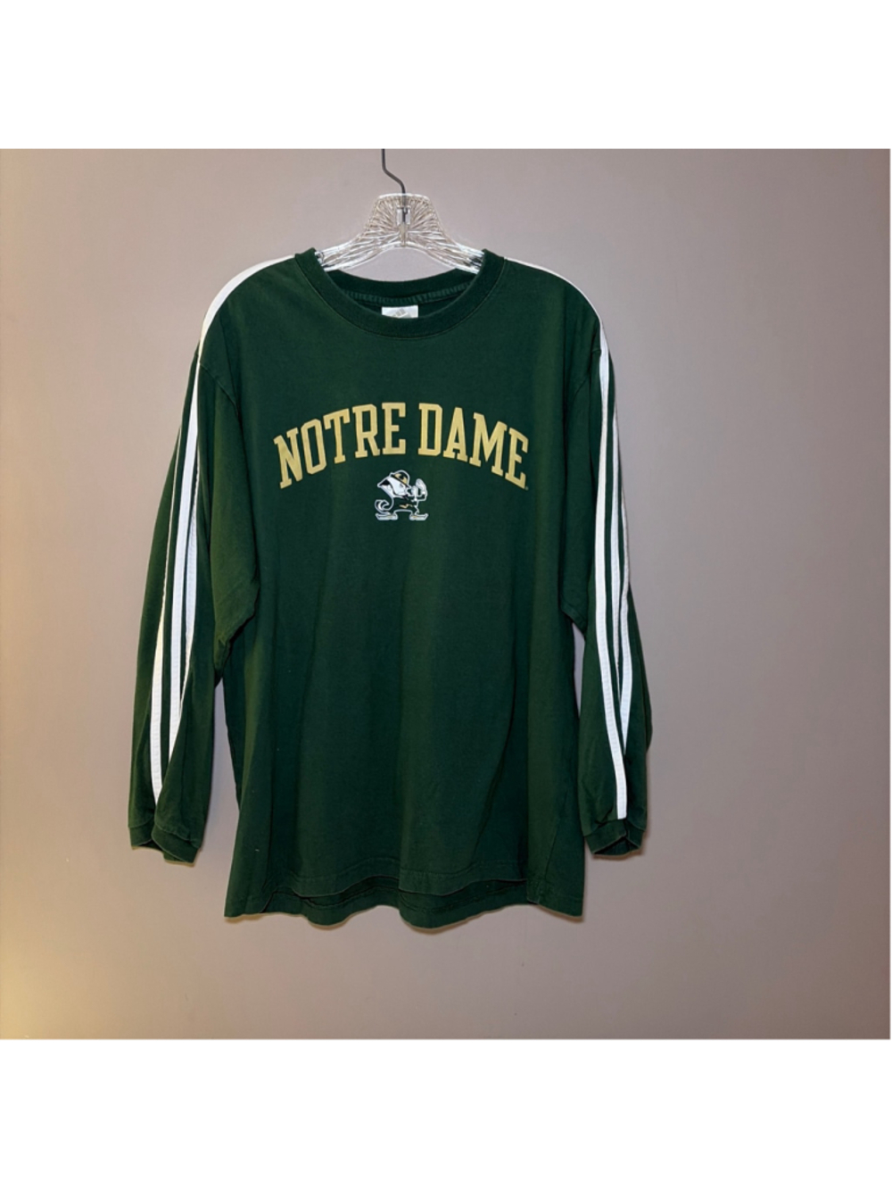 Notre Dame Adidas Long Sleeve Green Jersey 100% Cotton Mens Size Large
